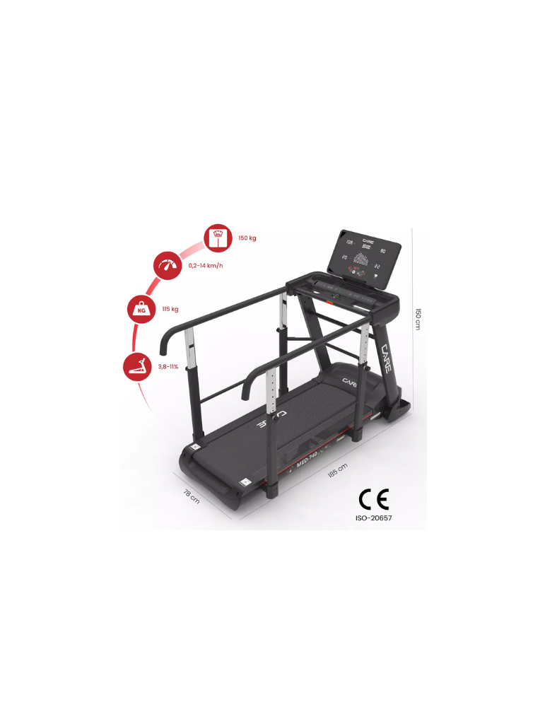 Tapis de course avec barres de maintien - MED 740 | KINESTOCK